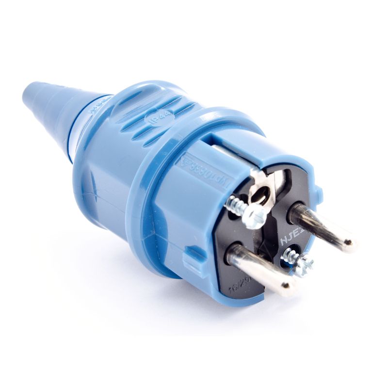Вилка кабельная Schuko 2P+E, 16A, 230V, IP44, синяя, тип 10838