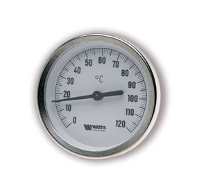 Термометр биметаллический Watts показывающий с погружной гильзой серии F+R801 OR /S 63/80/100 от 0-120° С